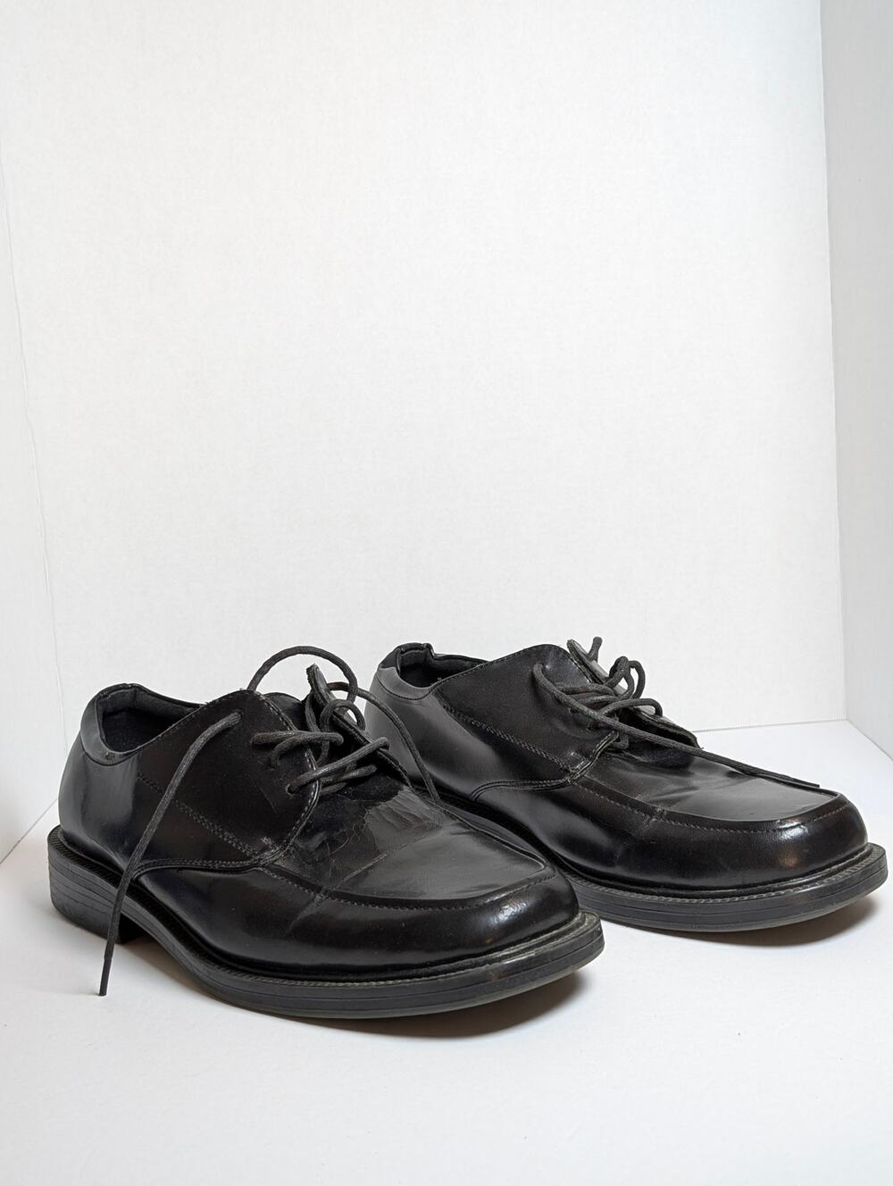 State Street Men Size 9W Black Faux Leather Square Toe Lace Up Oxfords Shoes